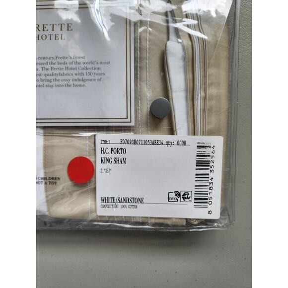 New Frette 2 Pc Set Porto Cotton King Shams White Sandstone Embroidery #06 - Picture 13 of 13